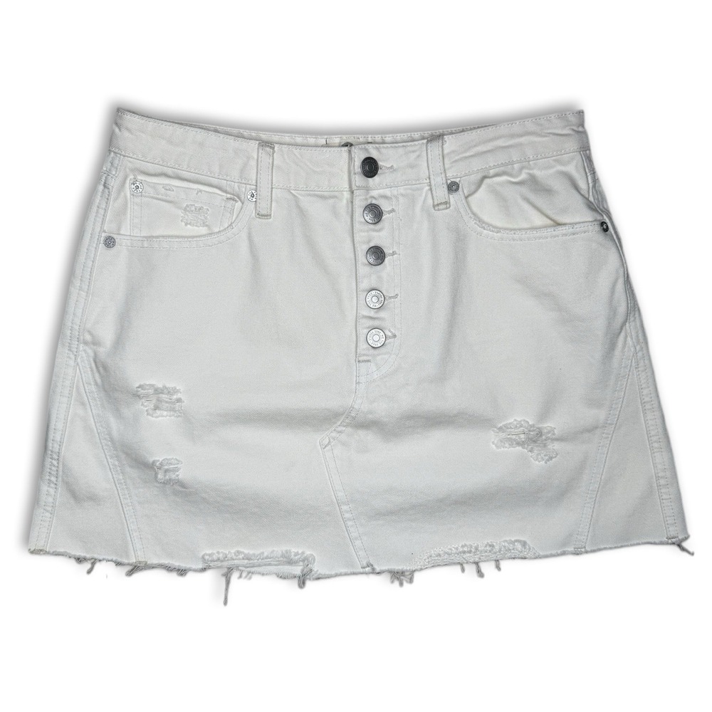 We The Free Skirt 31 White Distressed Denim Button Fly Pockets Free People